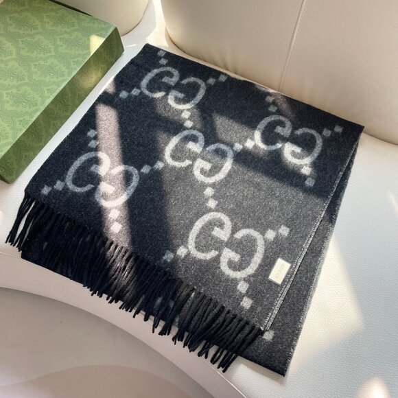 Gucci Black and Gray Patterned Scarf - Picture 1 of 5